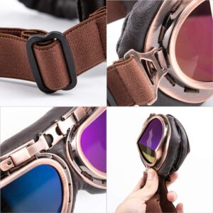 MUXSAM Vintage Motorcycle Goggles, ATV Motocross Goggles, Dirt Bike Racing Riding Off Road Scooter Glasses, Windproof Dustproof Eyewear for Adults Men Women, Copper Frame Colorful Lens