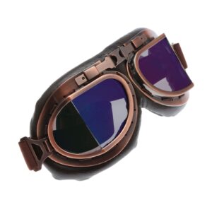 MUXSAM Vintage Motorcycle Goggles, ATV Motocross Goggles, Dirt Bike Racing Riding Off Road Scooter Glasses, Windproof Dustproof Eyewear for Adults Men Women, Copper Frame Colorful Lens