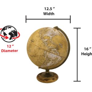 Replogle Morgan – Designer Series Globe, Old World Style Globe, Raised Relief, Charred Hardwood Base, Antique brass plated Semi-Meridian, Velvety texture ball (12"/30 cm diameter)