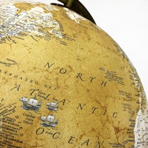 Replogle Morgan – Designer Series Globe, Old World Style Globe, Raised Relief, Charred Hardwood Base, Antique brass plated Semi-Meridian, Velvety texture ball (12"/30 cm diameter)