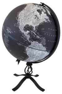 replogle hamilton – replogle designer series globe, black ocean world globe, rustic black steel stand, raised relief, designed for modern industrial decor (12"/30 cm diameter)