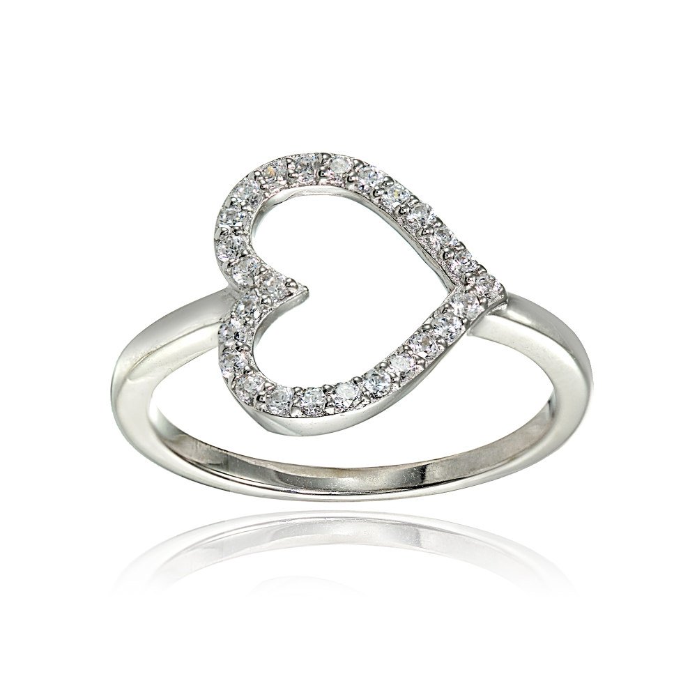 Hoops & Loops Sterling Silver Cubic Zirconia Sideway Heart Ring, Size 7