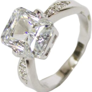 RS Covenant Women's Rhodium Plated Dress Ring Large Emerald Cut CZ 117 (9)