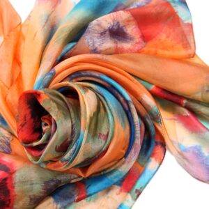 YupURStyle Women Fashion Silk Scarf Oblong Floral Oversize Soft Shawl Beach Wrap (Orange)