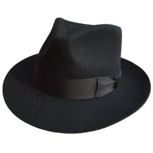 Classic Black Men's Wool Felt Godfather Gangster Mobster Gentleman Fedora Hat (L = 59cm (7 3/8))