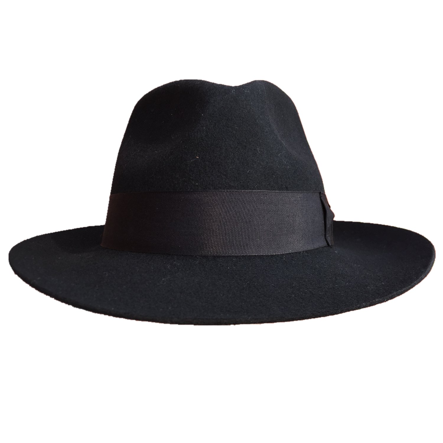 Classic Black Men's Wool Felt Godfather Gangster Mobster Gentleman Fedora Hat (L = 59cm (7 3/8))