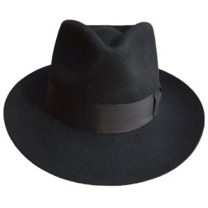 Classic Black Men's Wool Felt Godfather Gangster Mobster Gentleman Fedora Hat (L = 59cm (7 3/8))