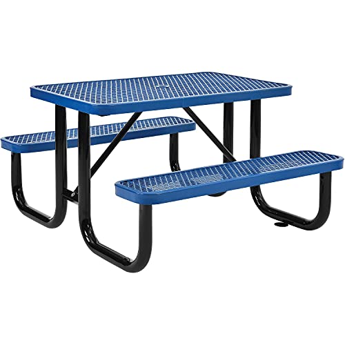 Global Industrial 4' Rectangular Expanded Metal Picnic Table, 48" L x 62" W,Blue