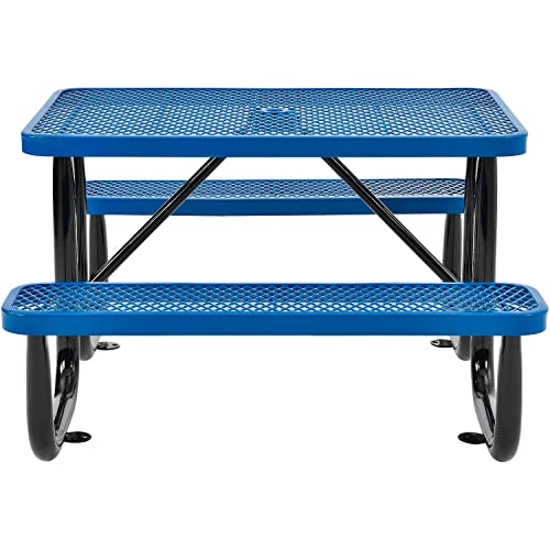 Global Industrial 4' Rectangular Expanded Metal Picnic Table, 48" L x 62" W,Blue