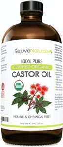 rejuvenaturals castor oil (16oz glass bottle) usda certified organic, 100% pure, cold pressed, hexane free. boost hair growth for thicker, fuller hair, lashes & eyebrows.