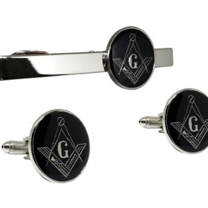 Masonic Freemason Square Compass Tie Clip Cufflinks TieBar Accessory Set