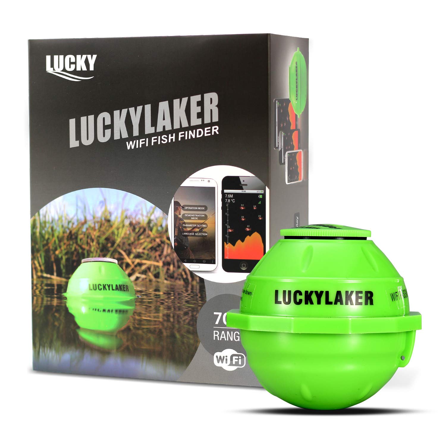 Lucky Smart Fish Finder – Portable Fish Finder, Wi-Fi Fishing Finder for Recreational Fishing from Dock, Shore or Bank,Wireless Fish Finder for Kayak Fising,Shore Fishing,Boat Fishing,Green