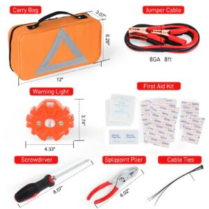 Car Safety Kit, NOONE Multifunctional Roadside Assistance Emergency Kits - First Aid Kit, Jumper Cables, LED Warning Light, Orange Strong Bag, Tools