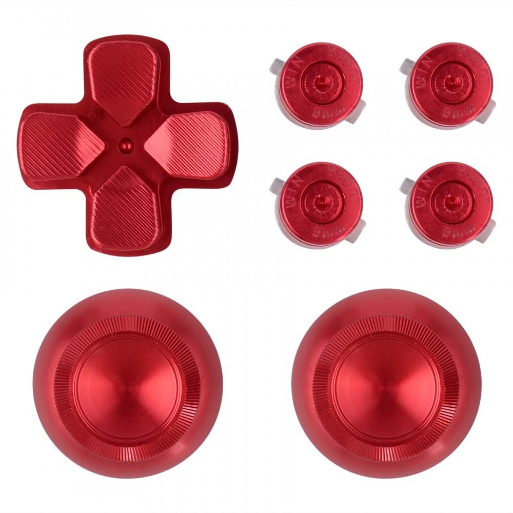 eXtremeRate Red Aluminum Analog Thumbsticks & Bullet Buttons & D-pad Replacements Kits Metal Buttons for ps4 Slim Pro Controller