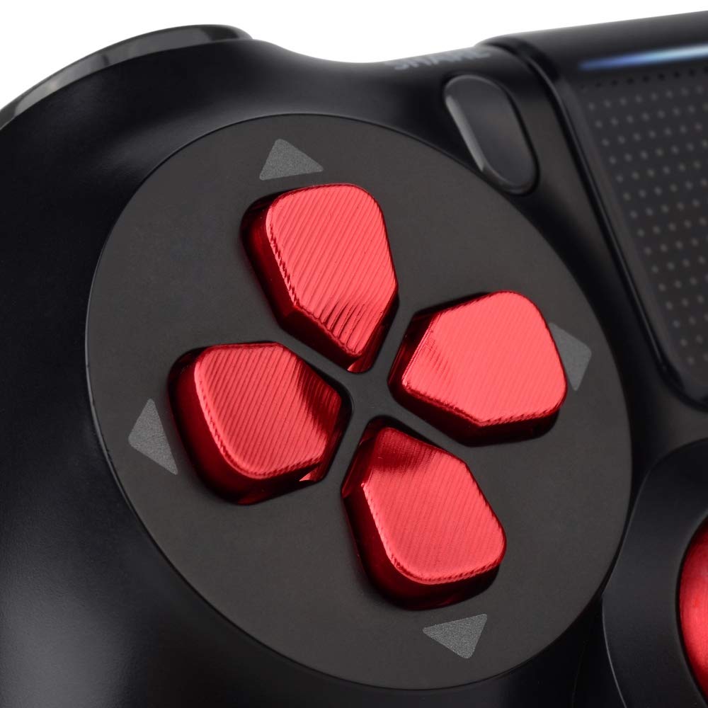 eXtremeRate Red Aluminum Analog Thumbsticks & Bullet Buttons & D-pad Replacements Kits Metal Buttons for ps4 Slim Pro Controller