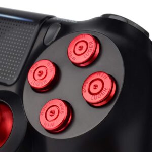 eXtremeRate Red Aluminum Analog Thumbsticks & Bullet Buttons & D-pad Replacements Kits Metal Buttons for ps4 Slim Pro Controller