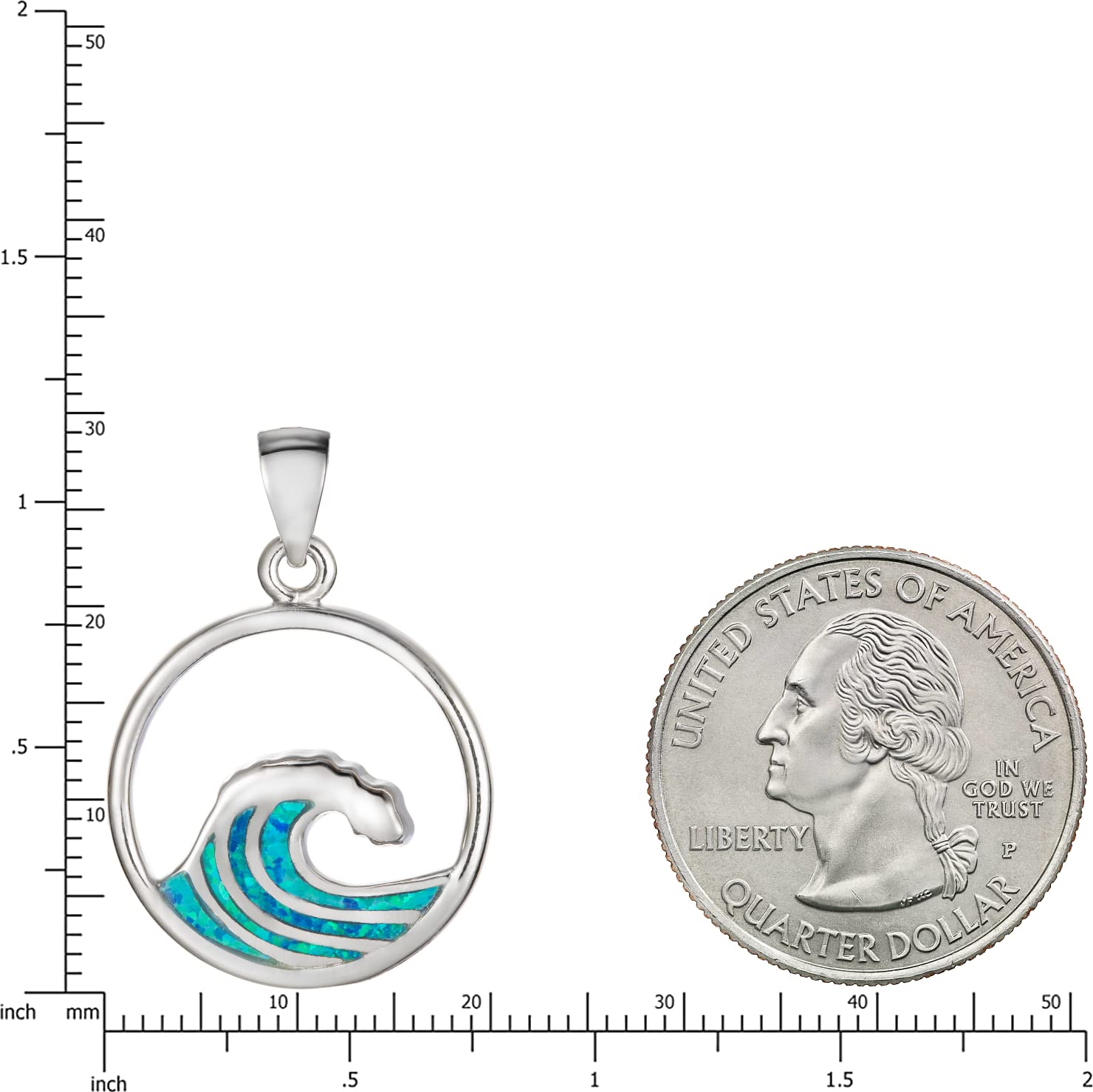 Aloha Jewelry Company Sterling Silver Created Blue Opal Wave Neckalce Pendant with 18" Box Chain