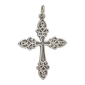 Sterling Silver Rhodium Oxidized Antique Filigree Cross Pendant