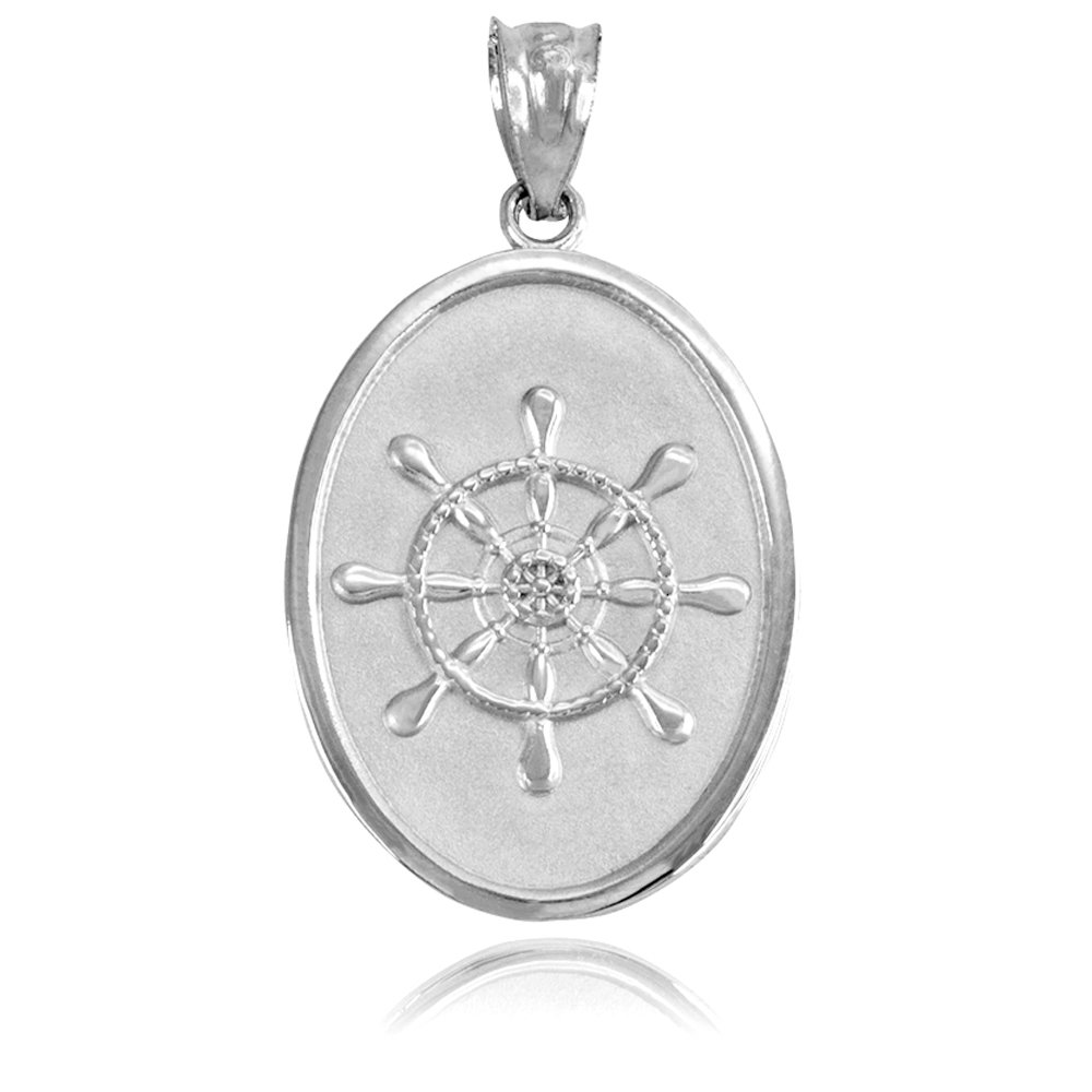 Sterling Silver Nautical Ships Wheel Oval Charm Pendant