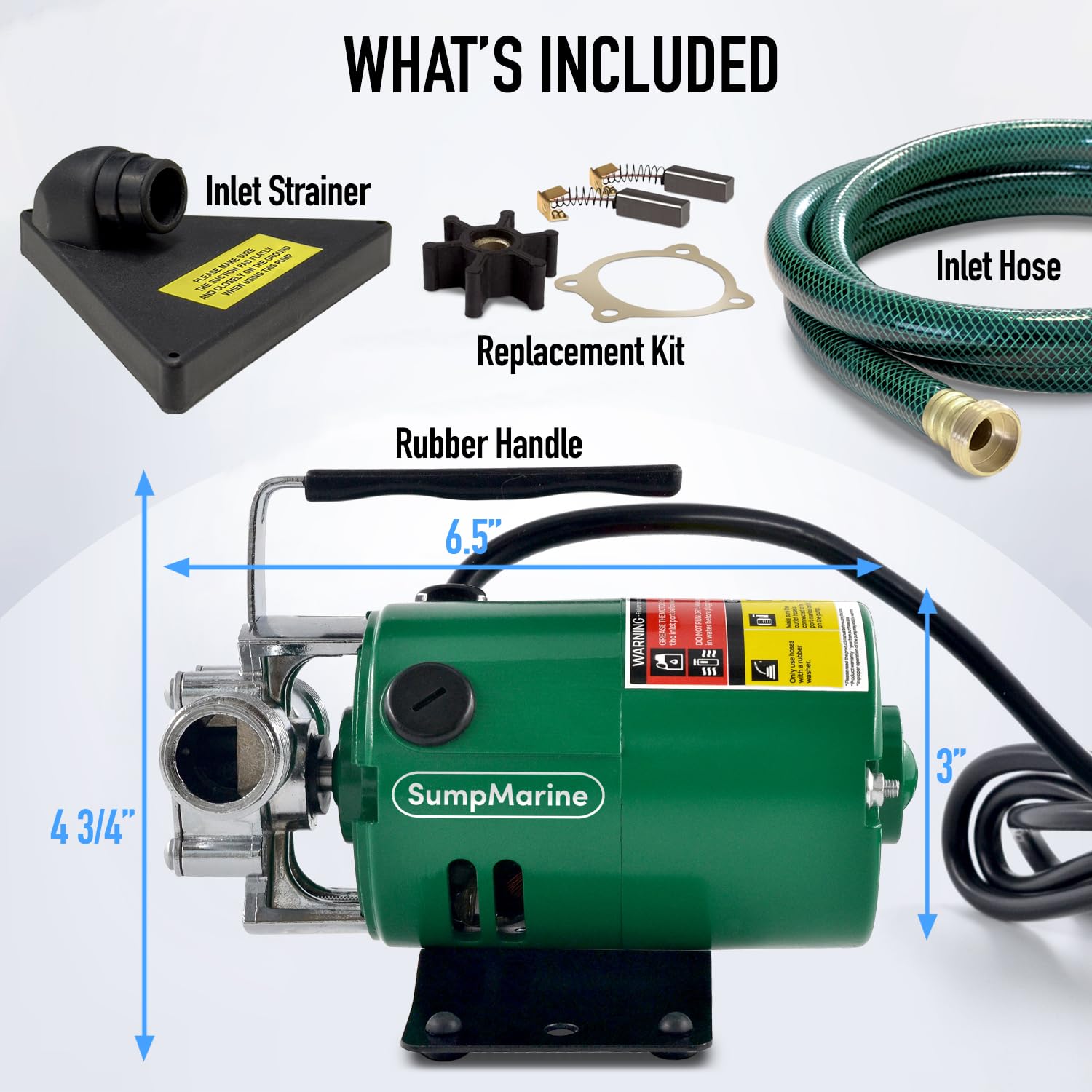 SumpMarine Water Transfer Pump, 115V 330 Gallon Per Hour - Portable Electric Utility Pump with 6' Water Hose Kit - To Remove Water From Garden, Hot Tub, Rain Barrel, Pool, Ponds, Aquariums, and More