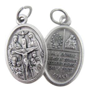 religious gifts silver tone catholic 4-way scapular medal with cross and dove, 3/4 inch