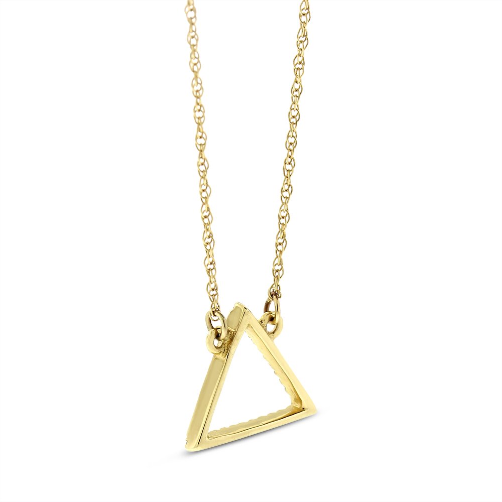 0.10 Ct. Natural Diamond Triangle Pendant Necklace Solid 14k Yellow Gold