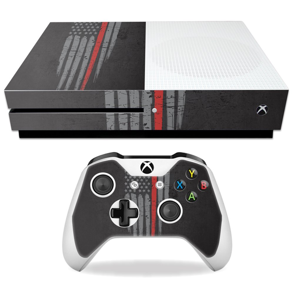 MightySkins Skin Compatible with Microsoft Xbox One S - Thin Red Line | Protective, Durable, and Unique Vinyl Decal wrap Cover | Easy to Apply, Remove, and Change Styles | Made in The USA