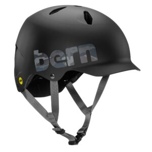 bern bandito bike helmet for kids, eps mips matte black camo logo, s/m