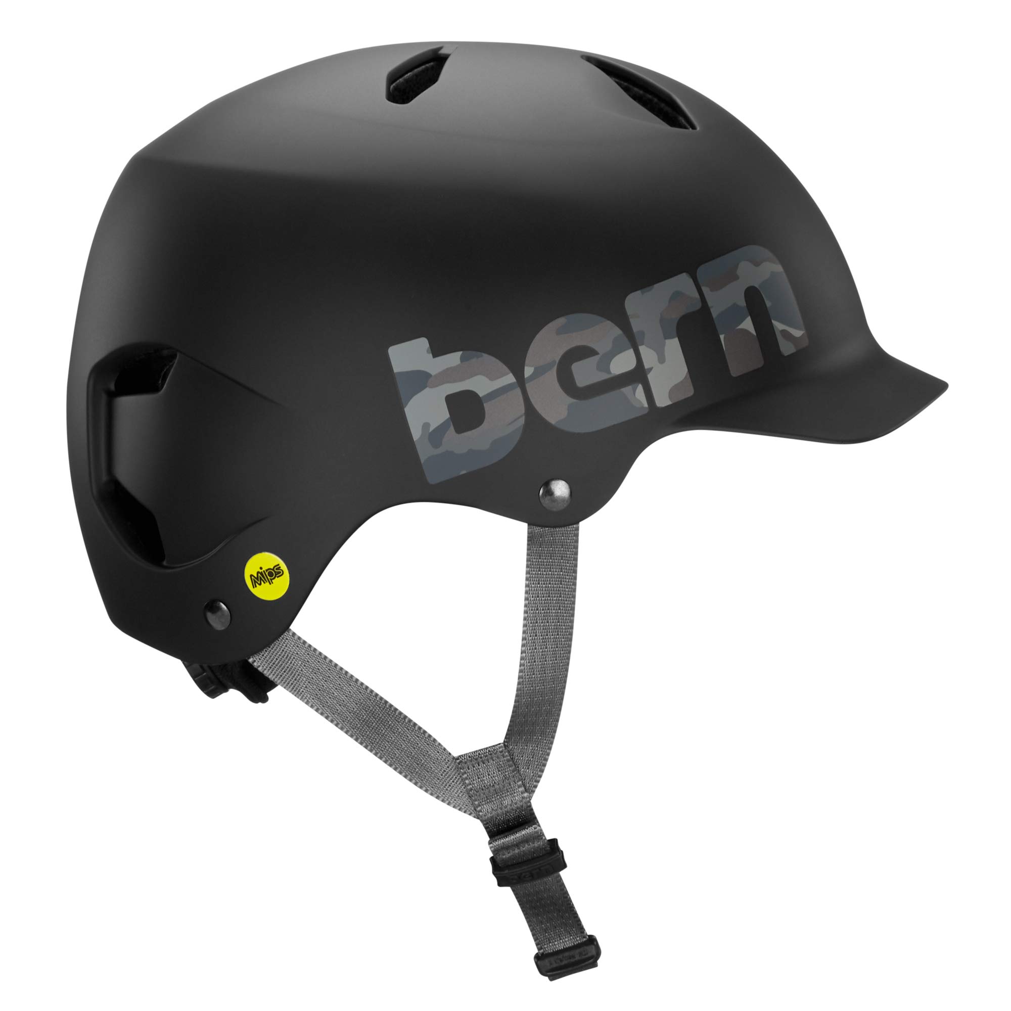 Bern Bandito Bike Helmet for Kids, EPS MIPS Matte Black Camo Logo, S/M