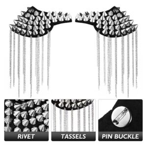 BESTOYARD Fringe Shoulder Pieces Rivet Tassel Chain Epaulet Shoulder Boards Badge Uniform Accessories (Silver)