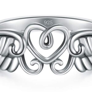 BORUO 925 Sterling Silver Ring High Polish Heart Angel Wings Ring Size 11