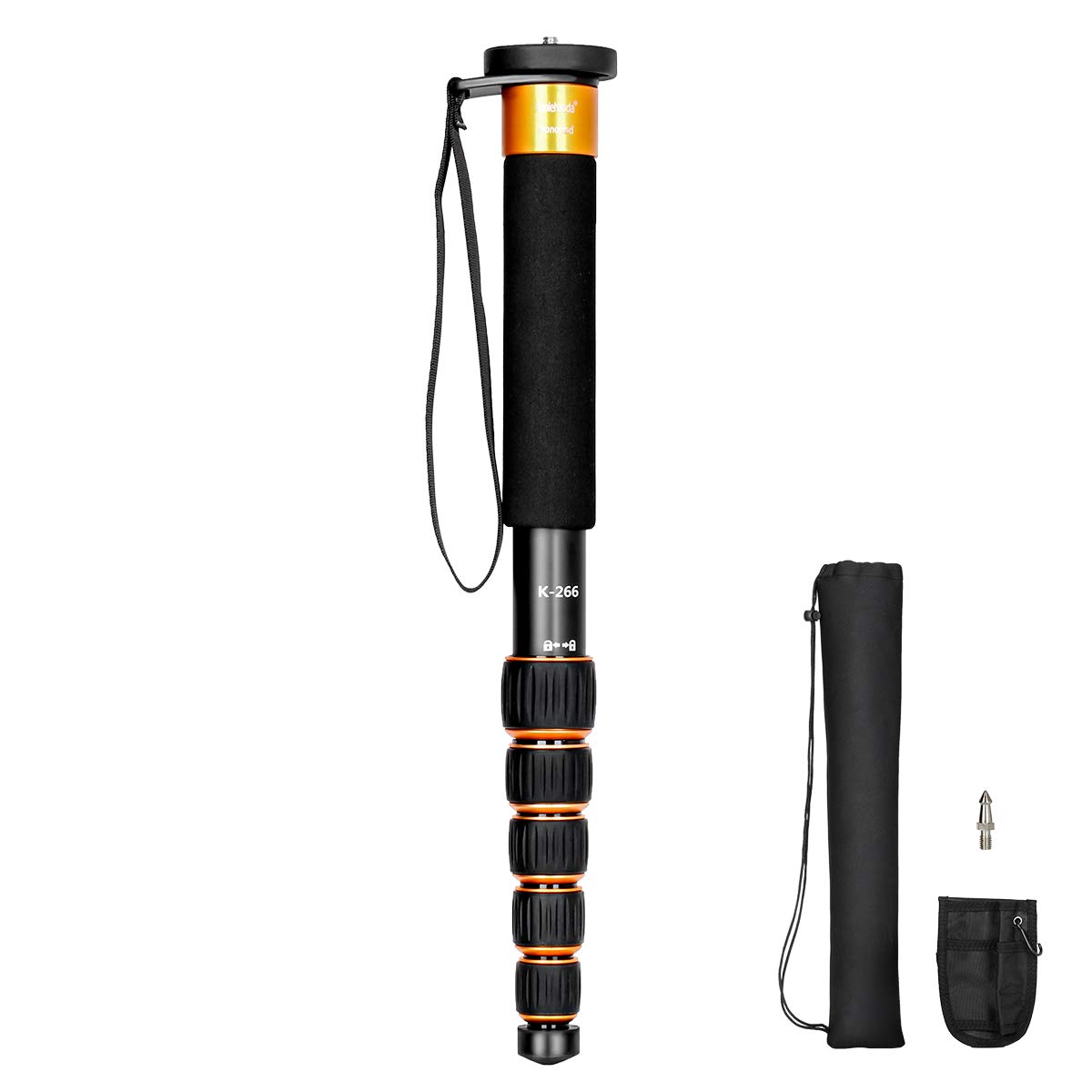 Koolehaoda 6-Section Monopod Compact Portable Photography Aluminum Alloy Unipod Stick, Max. Load 10kg / 22lbs, Folding Size is only 15-inch(K-266 Orange)