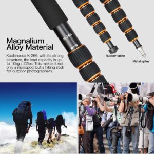 Koolehaoda 6-Section Monopod Compact Portable Photography Aluminum Alloy Unipod Stick, Max. Load 10kg / 22lbs, Folding Size is only 15-inch(K-266 Orange)