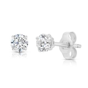 14k white gold solitaire round cubic zirconia stud earrings with gold butterfly pushbacks (4mm)…