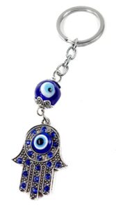 evil eye silver hamsa keychain hand fatima protection charm key holder good luck keychain - amulet