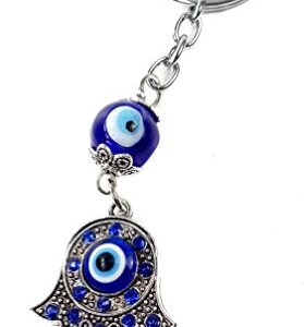 Evil Eye Silver Hamsa Keychain Hand Fatima Protection Charm Key holder Good Luck Keychain - Amulet