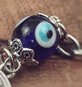 Evil Eye Silver Hamsa Keychain Hand Fatima Protection Charm Key holder Good Luck Keychain - Amulet