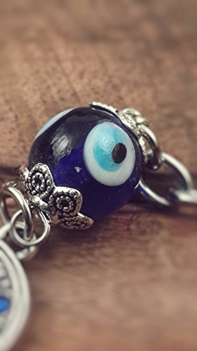 Evil Eye Silver Hamsa Keychain Hand Fatima Protection Charm Key holder Good Luck Keychain - Amulet