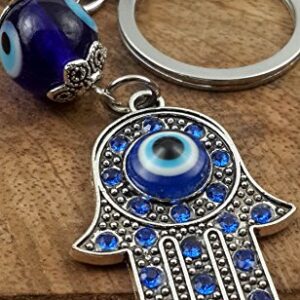 Evil Eye Silver Hamsa Keychain Hand Fatima Protection Charm Key holder Good Luck Keychain - Amulet