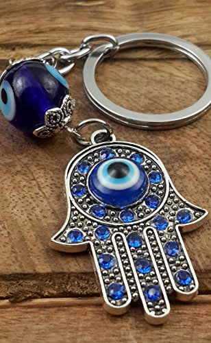 Evil Eye Silver Hamsa Keychain Hand Fatima Protection Charm Key holder Good Luck Keychain - Amulet