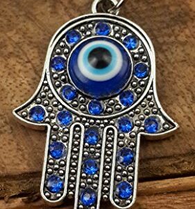 Evil Eye Silver Hamsa Keychain Hand Fatima Protection Charm Key holder Good Luck Keychain - Amulet