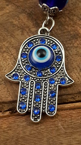 Evil Eye Silver Hamsa Keychain Hand Fatima Protection Charm Key holder Good Luck Keychain - Amulet