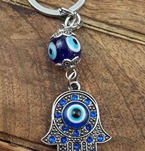 Evil Eye Silver Hamsa Keychain Hand Fatima Protection Charm Key holder Good Luck Keychain - Amulet