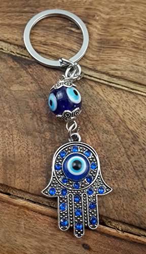 Evil Eye Silver Hamsa Keychain Hand Fatima Protection Charm Key holder Good Luck Keychain - Amulet