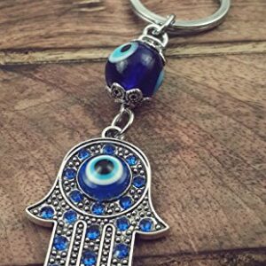 Evil Eye Silver Hamsa Keychain Hand Fatima Protection Charm Key holder Good Luck Keychain - Amulet