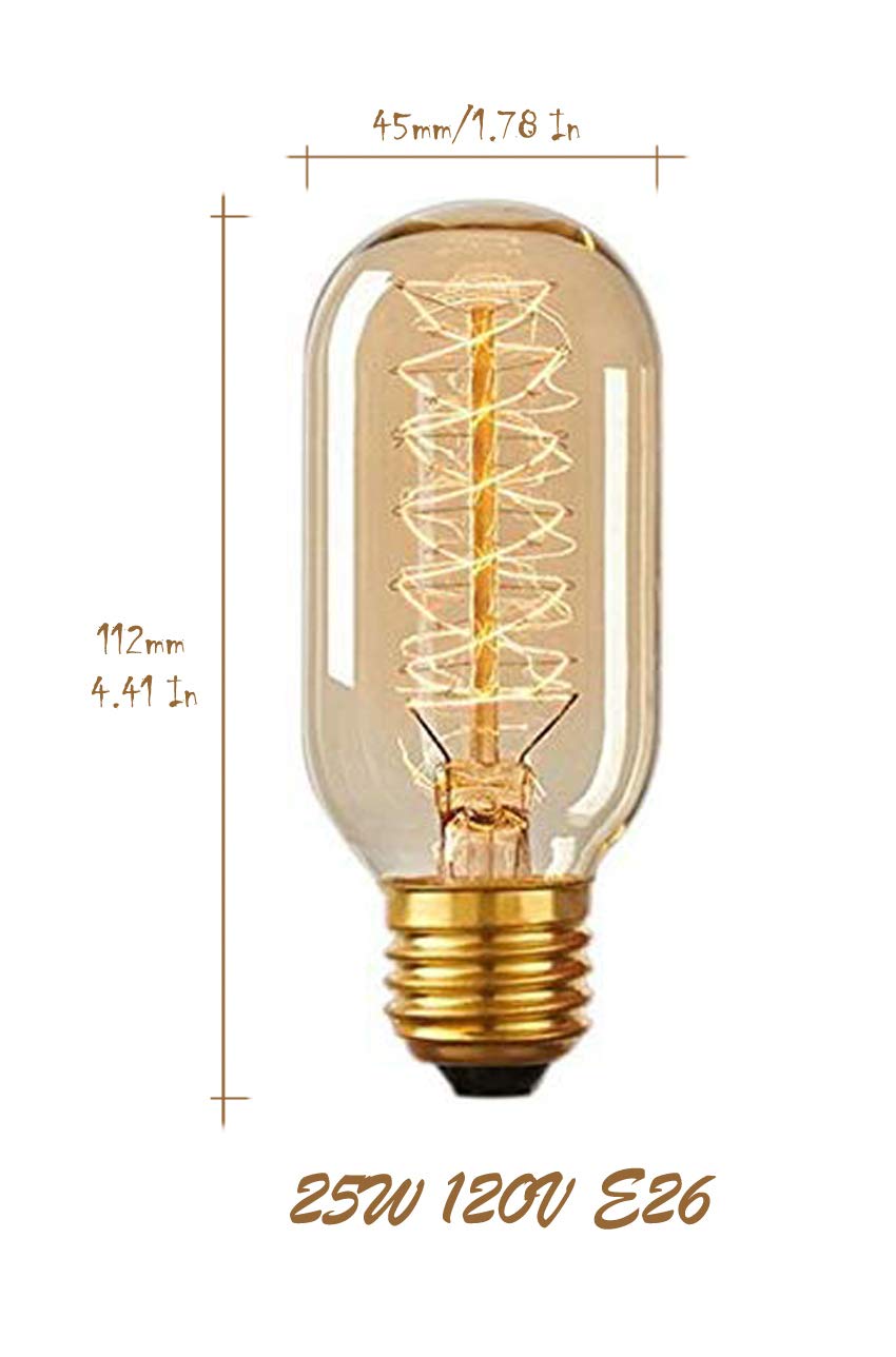 CTKcom T45 25 Watt Vintage Antique Light Bulbs E26 Base(4 Pack)- Antique Dimmable Bulb Spiral Tungsten Equivalent Warm Yellow Lamps for Home Light Fixtures Decorative 110V-130V