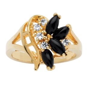 palmbeach yellow gold-plated marquise shaped natural black onyx and round crystal swirl ring sizes 5-10 size 10