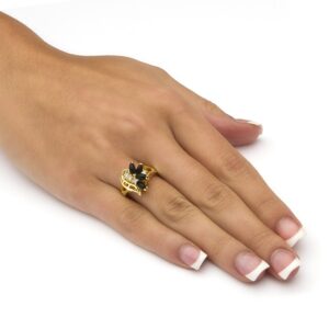 PalmBeach Yellow Gold-plated Marquise Shaped Natural Black Onyx and Round Crystal Swirl Ring Sizes 5-10 Size 10