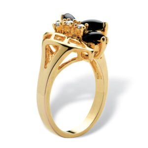 PalmBeach Yellow Gold-plated Marquise Shaped Natural Black Onyx and Round Crystal Swirl Ring Sizes 5-10 Size 10