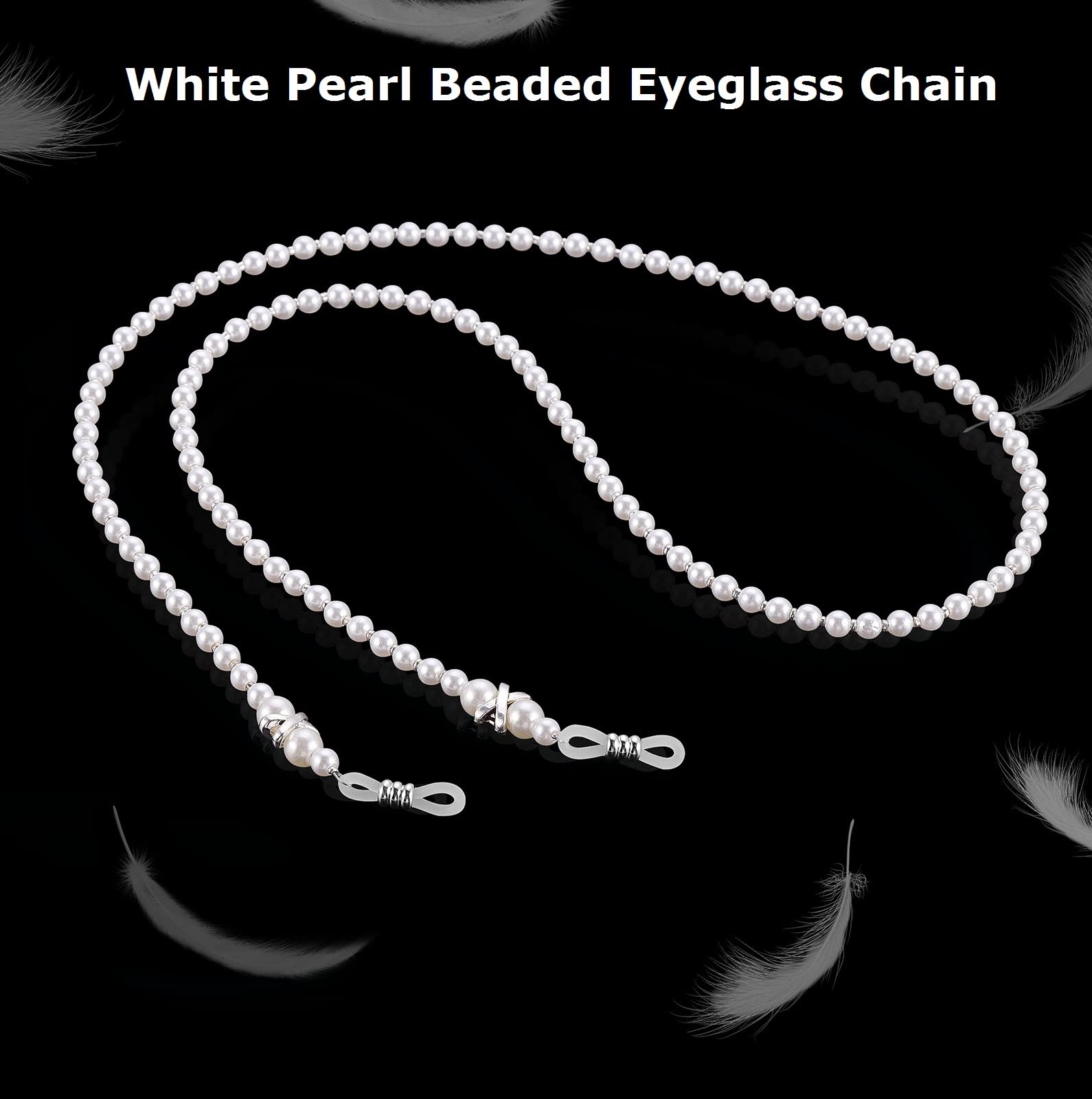 OCR White Pearl Beaded Eyeglass Chain , Eyewear Sunglasses Cord Neck Strap Holder